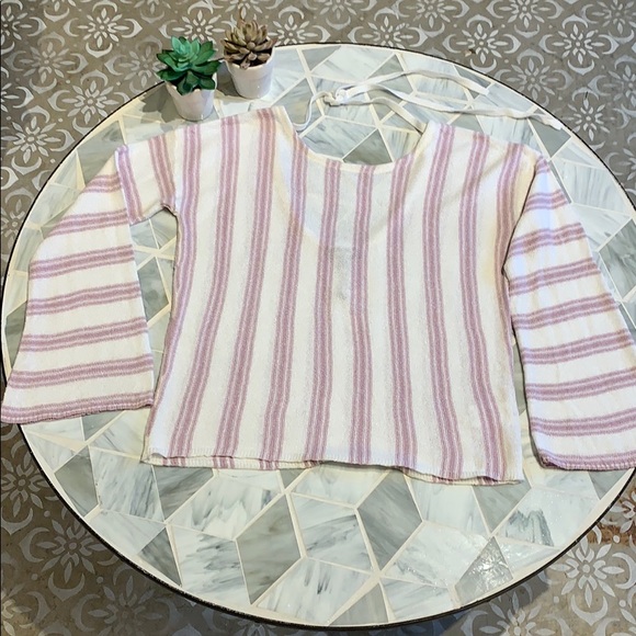 Express Super Soft Stripped Scoop Back Sweater - Picture 2 of 6